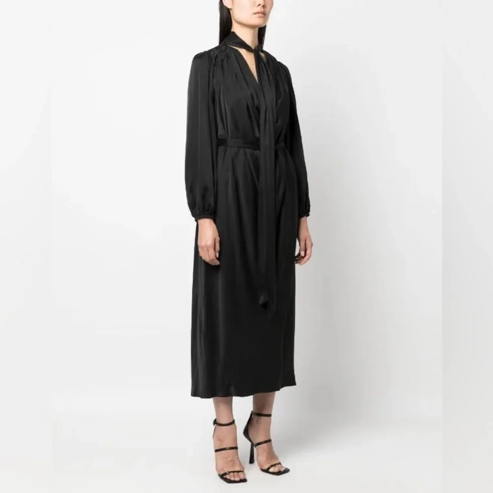 Zimmermann FW23 Silk Tie-Neck Gathered Bollow Dress in Black sz 0 US 4 795$ NWT